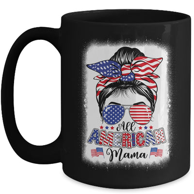 All American Mama Proud Mom Messy Bun Patriotic 4th Of July Mug | teecentury