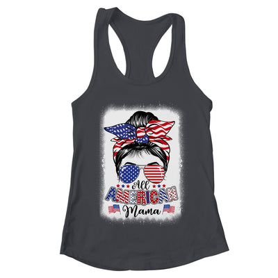 All American Mama Proud Mom Messy Bun Patriotic 4th Of July Shirt & Tank Top | teecentury