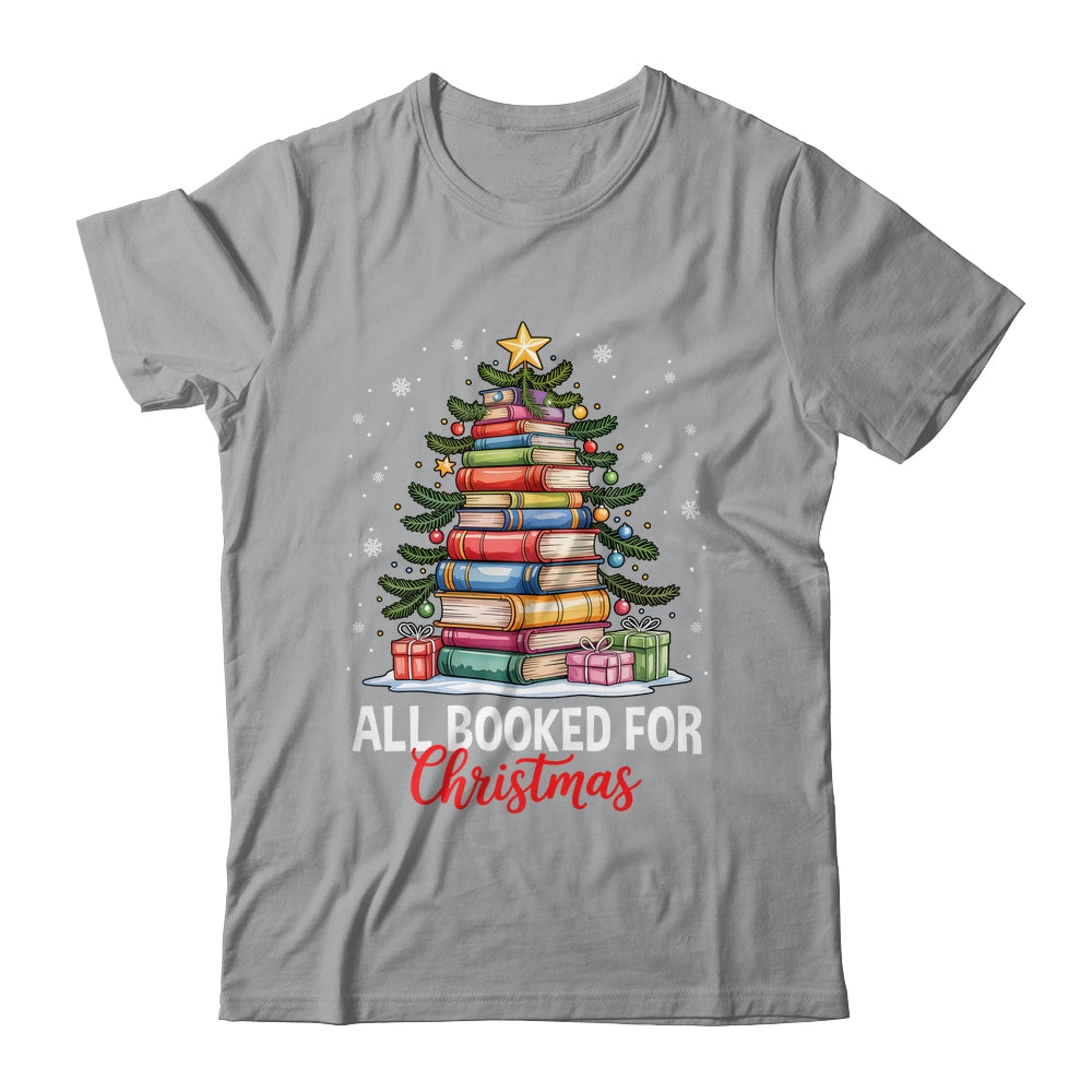 All Booked For Christmas Coquette Books Teacher Xmas Tree Shirt & Sweatshirt | teecentury