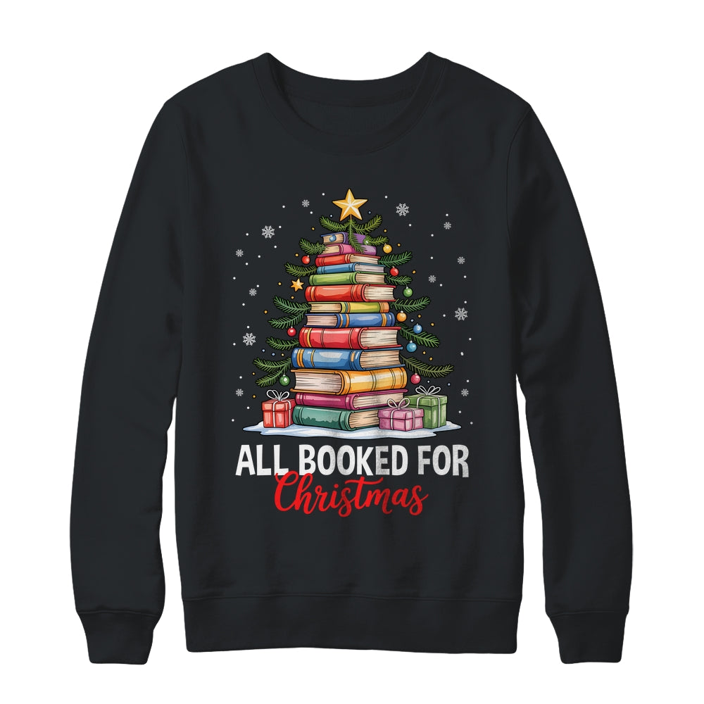 All Booked For Christmas Coquette Books Teacher Xmas Tree Shirt & Sweatshirt | teecentury