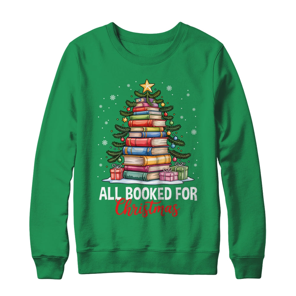 All Booked For Christmas Coquette Books Teacher Xmas Tree Shirt & Sweatshirt | teecentury