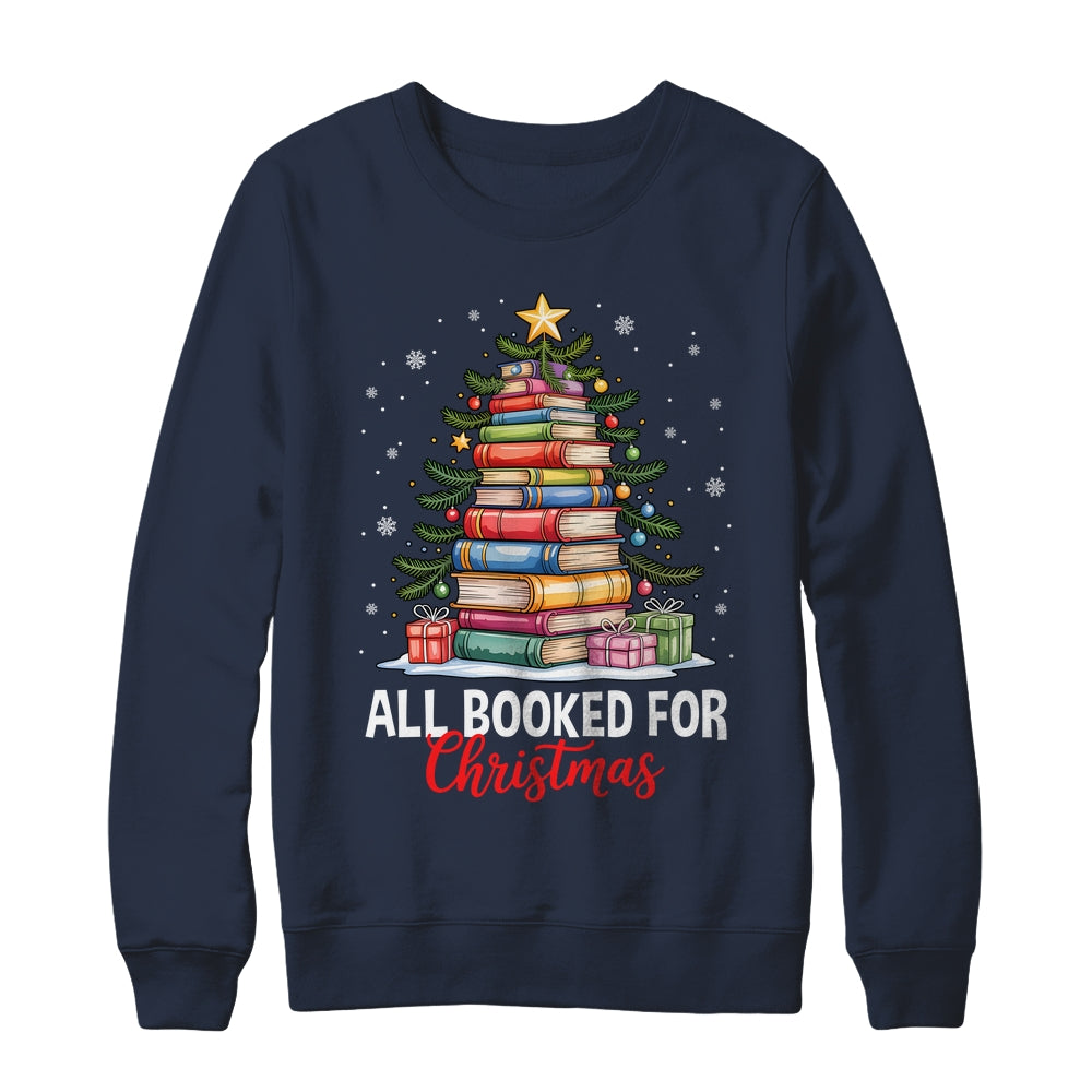 All Booked For Christmas Coquette Books Teacher Xmas Tree Shirt & Sweatshirt | teecentury