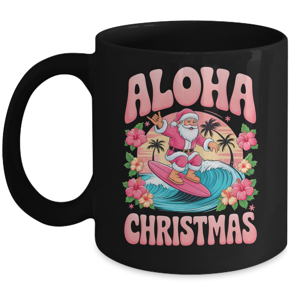 Aloha Christmas Santa Claus Surfing Hawaiian Mele Kalikimaka Mug | teecentury