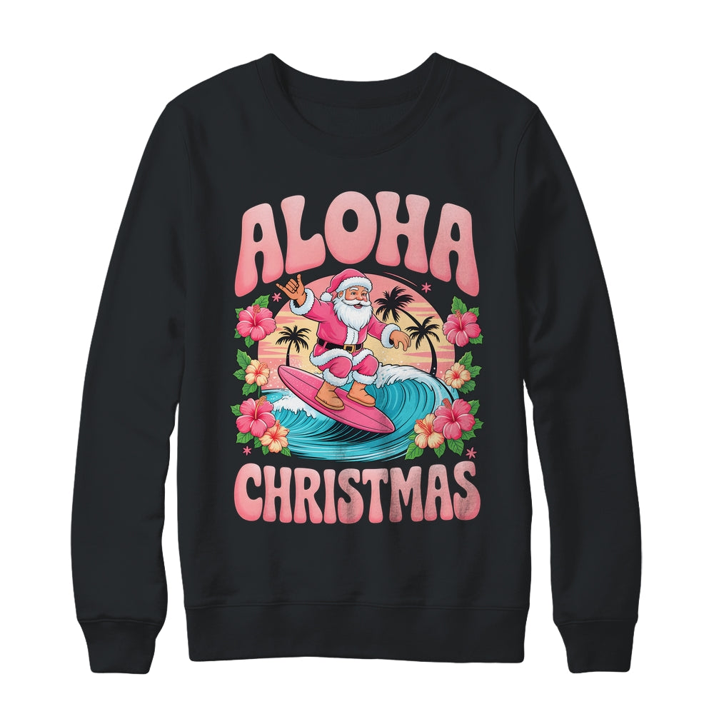Aloha Christmas Santa Claus Surfing Hawaiian Mele Kalikimaka Shirt & Sweatshirt | teecentury