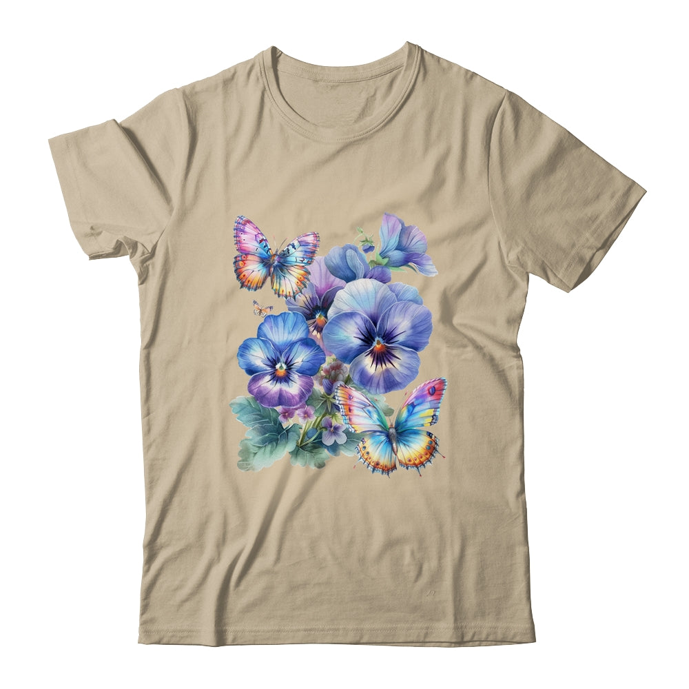 Alzheimer's Awareness Purple Floral Pansy Dementia Butterfly Shirt & Tank Top | teecentury