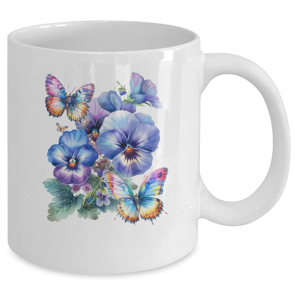 Alzheimer's Awareness Purple Floral Pansy Dementia Butterfly Mug | teecentury