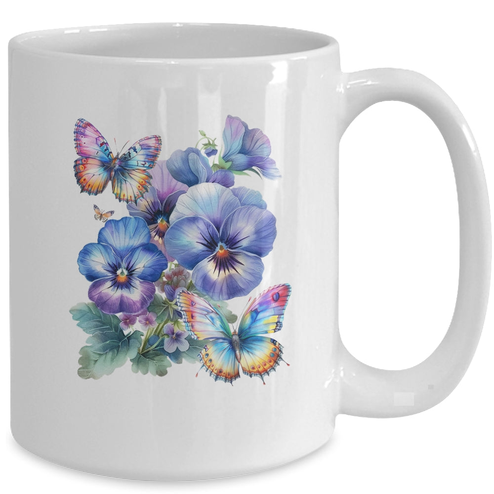 Alzheimer's Awareness Purple Floral Pansy Dementia Butterfly Mug | teecentury
