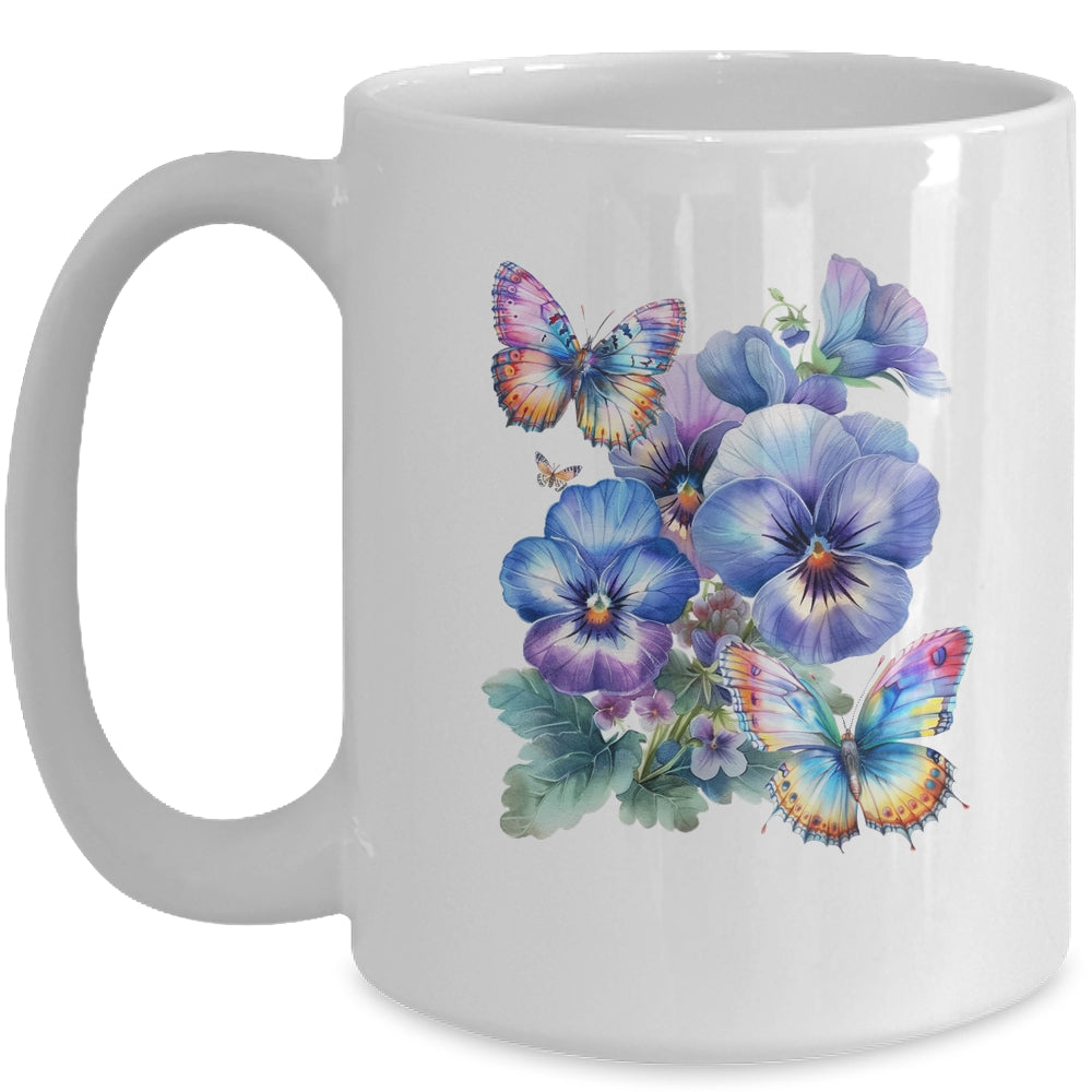 Alzheimer's Awareness Purple Floral Pansy Dementia Butterfly Mug | teecentury