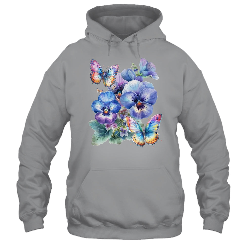 Alzheimer's Awareness Purple Floral Pansy Dementia Butterfly Shirt & Tank Top | teecentury