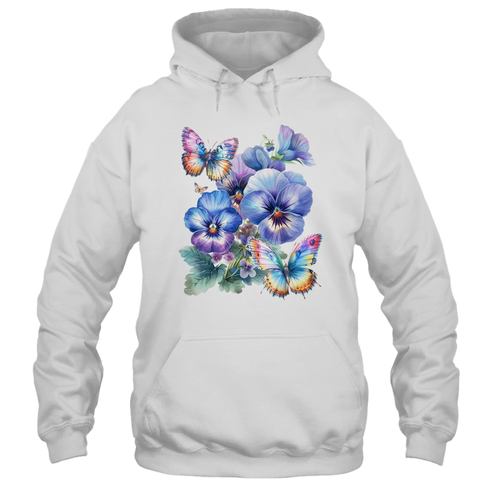 Alzheimer's Awareness Purple Floral Pansy Dementia Butterfly Shirt & Tank Top | teecentury