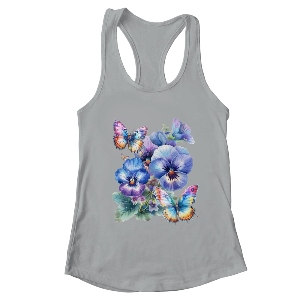 Alzheimer's Awareness Purple Floral Pansy Dementia Butterfly Shirt & Tank Top | teecentury