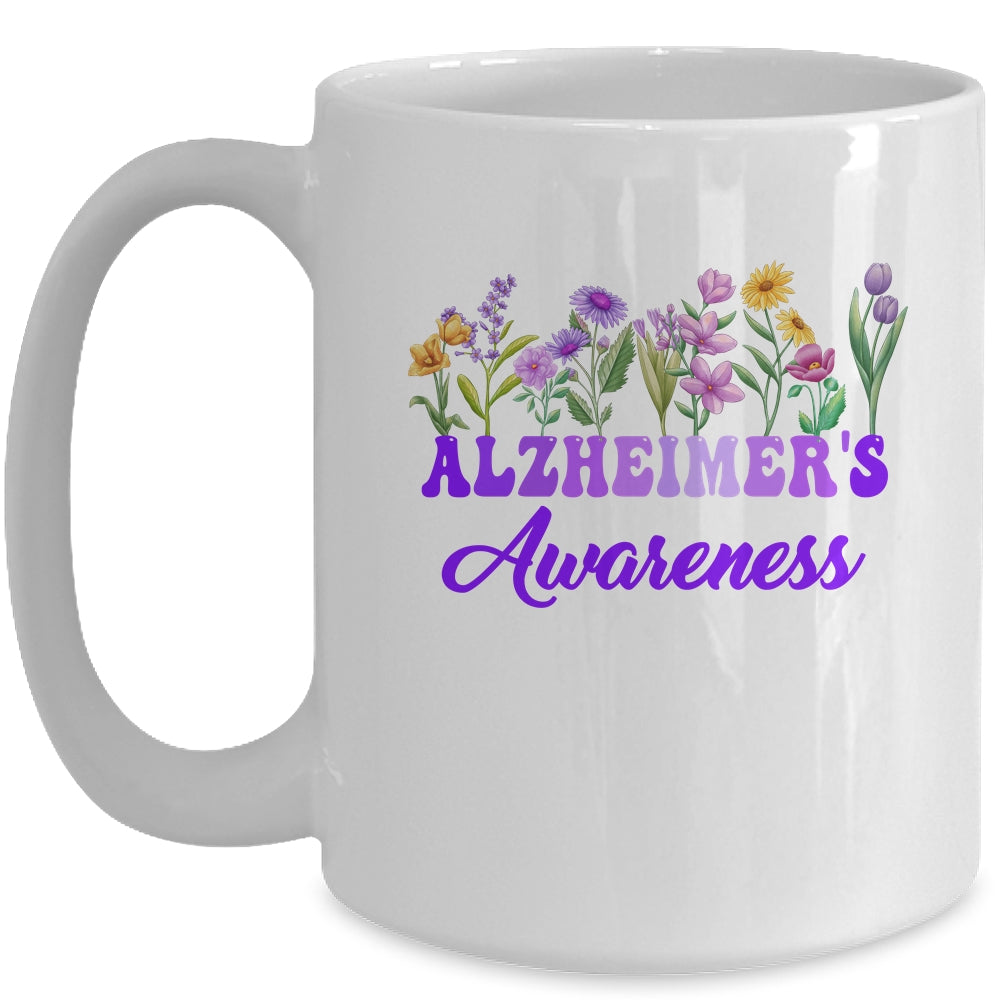 Alzheimer's Awareness Purple Floral Pansy Dementia Retro Mug | teecentury