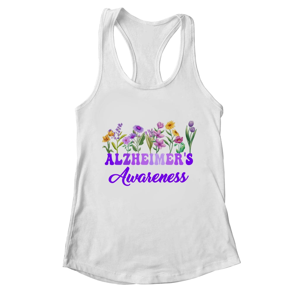 Alzheimer's Awareness Purple Floral Pansy Dementia Retro Shirt & Tank Top | teecentury