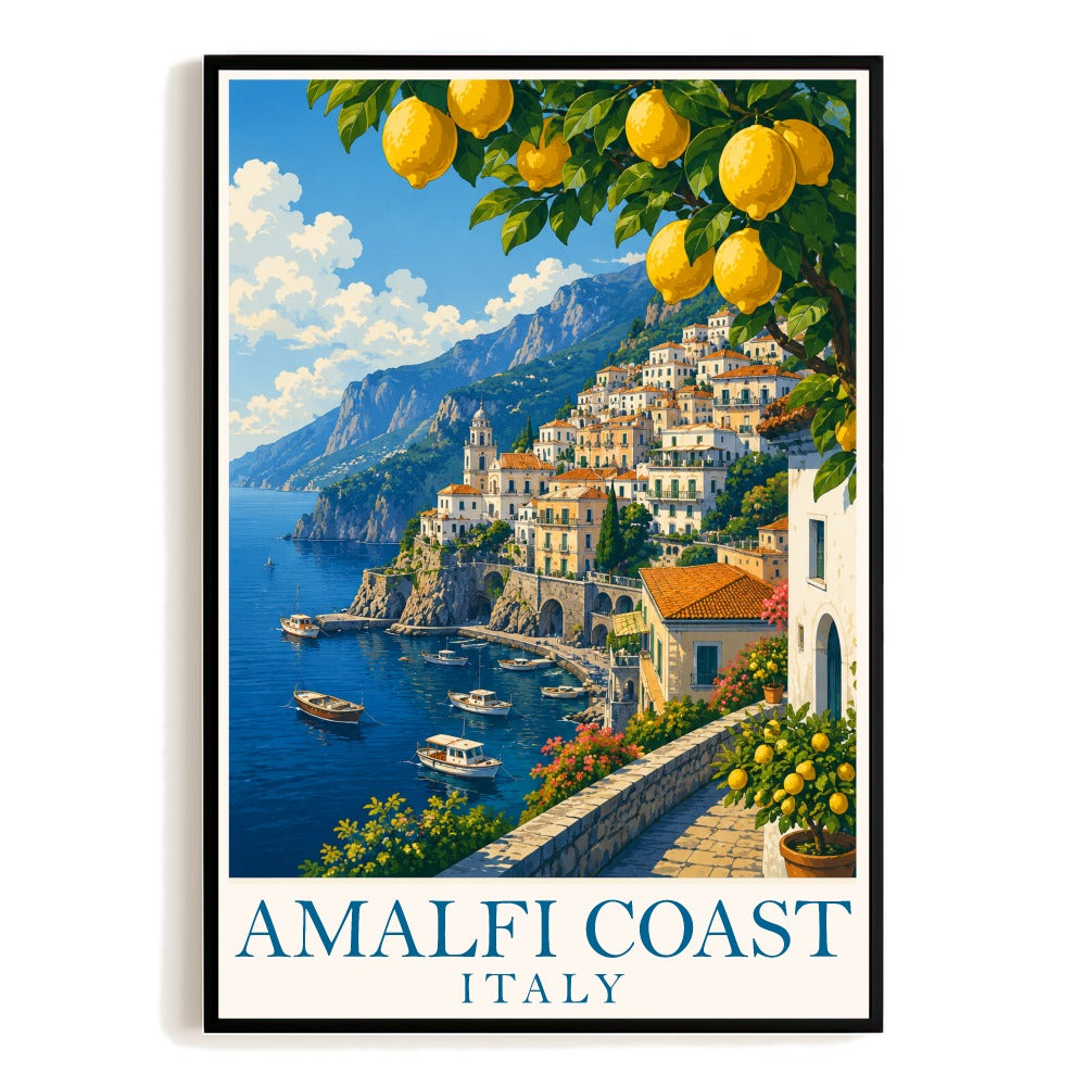 Amalfi Coast Italy Travel Poster Vintage Lemon Grove Coastal Landscape Wall Art Decor Souvenir Print Painting For Home Living Room Office Bedroom Unframed | teecentury