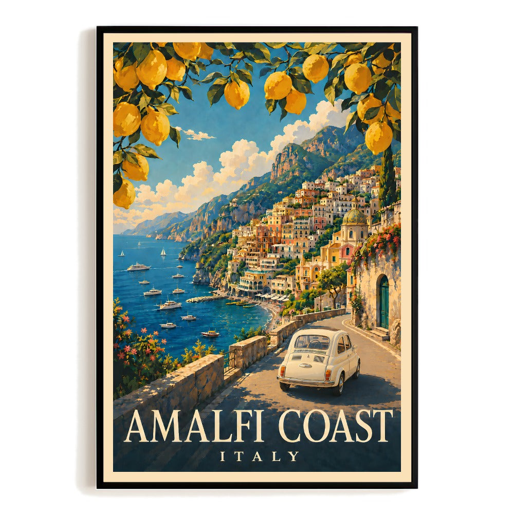 Amalfi Coast Italy Vintage Travel Poster Wall Art Funky European Campania Landscape Canvas Print Painting Picture For Living Room Bedroom Office Home Decor Unframed | teecentury