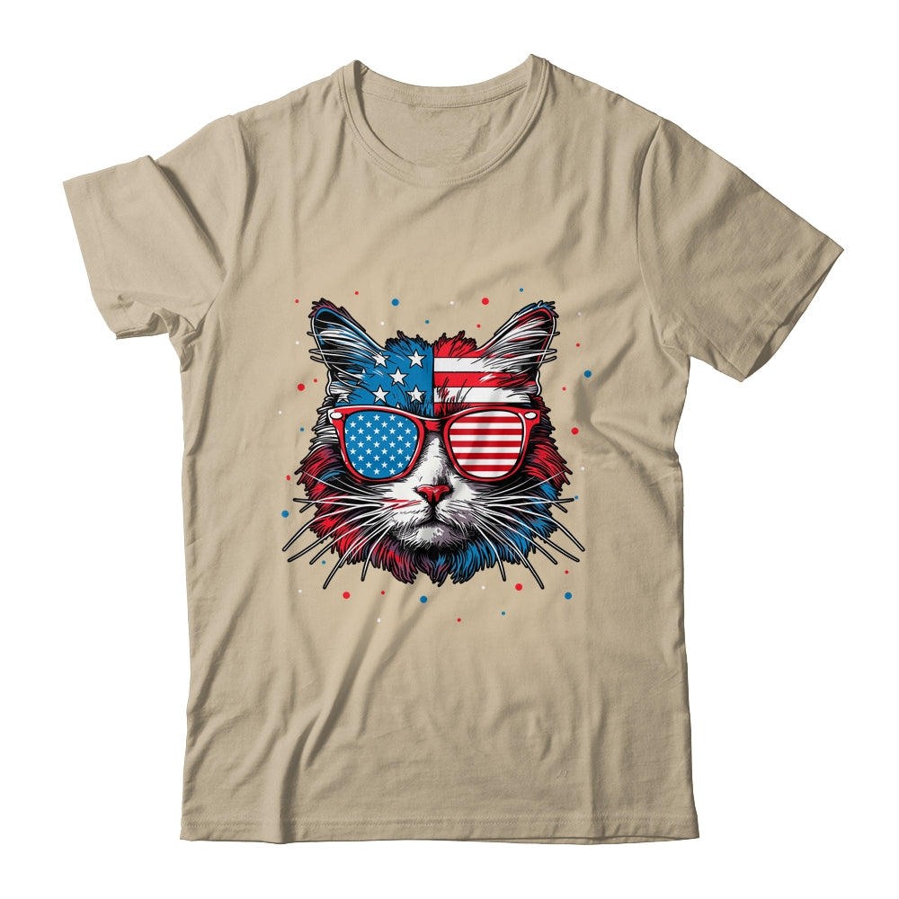 American Cat Sunglasses USA Flag 4th Of July Cat Graphic Shirt & Tank Top | teecentury