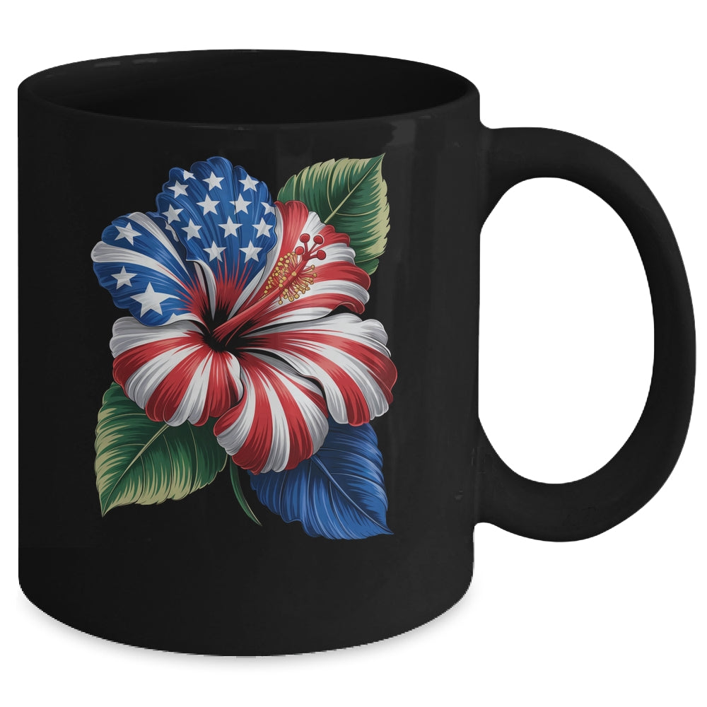 American Flag Hibiscus Flower Patriotic Floral 4th Of July Mug | teecentury