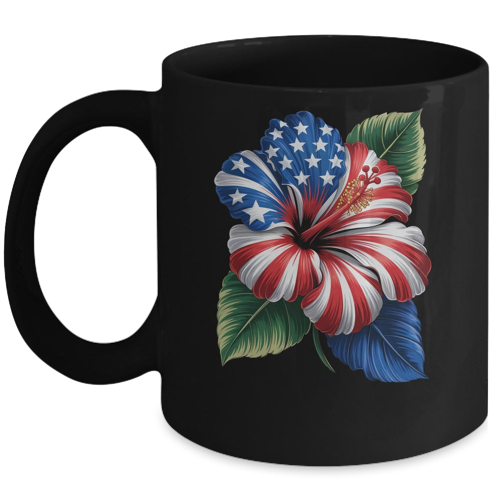 American Flag Hibiscus Flower Patriotic Floral 4th Of July Mug | teecentury