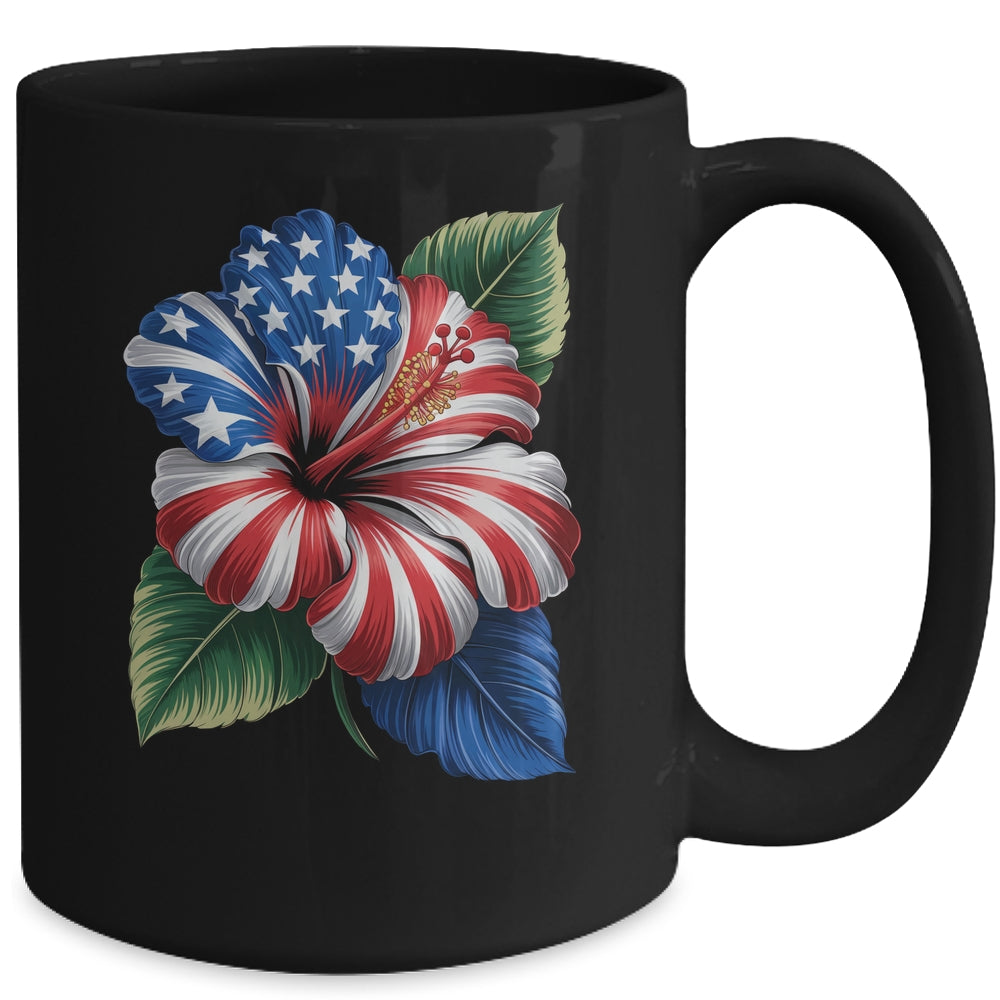American Flag Hibiscus Flower Patriotic Floral 4th Of July Mug | teecentury