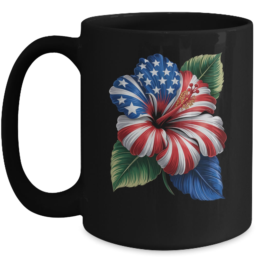 American Flag Hibiscus Flower Patriotic Floral 4th Of July Mug | teecentury
