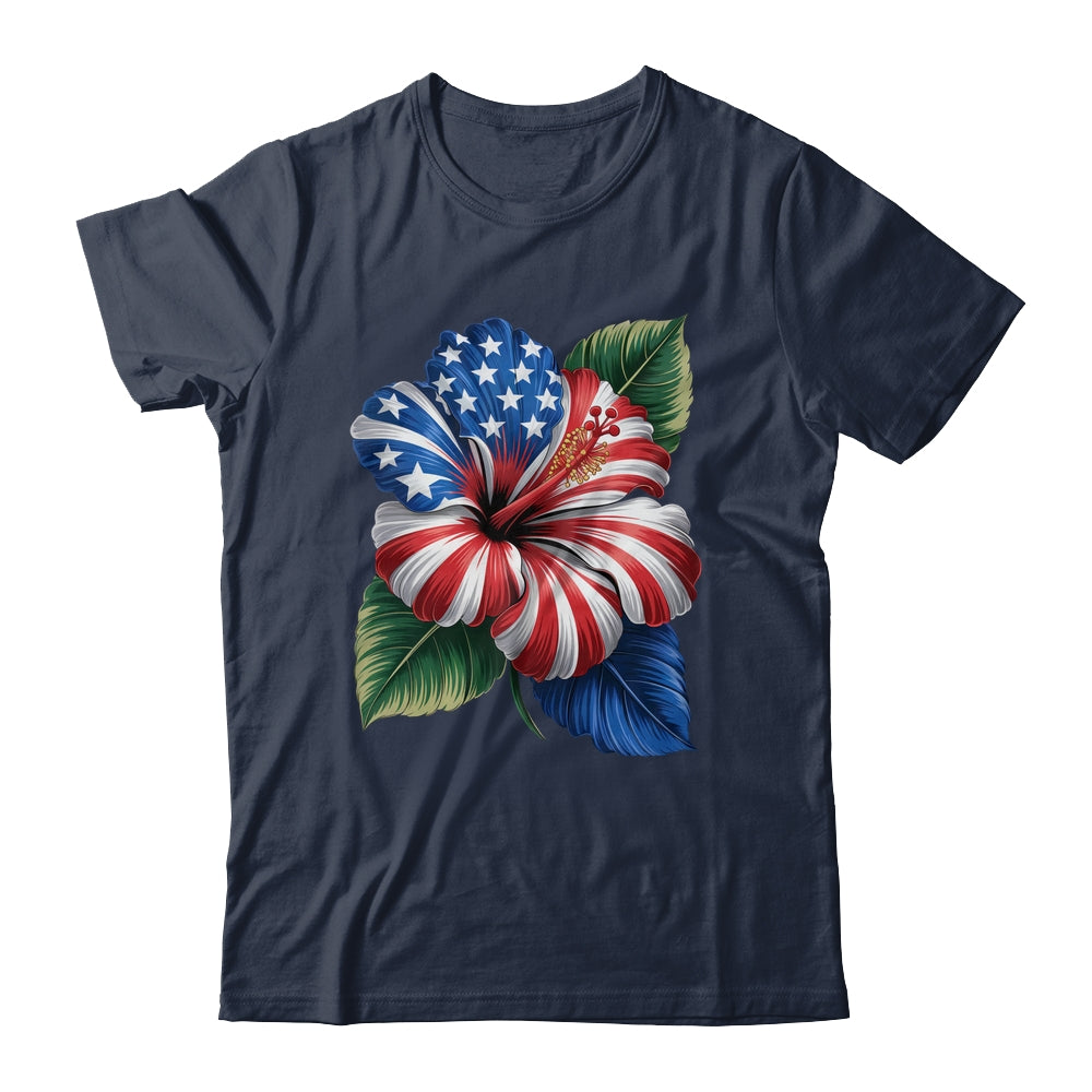 American Flag Hibiscus Flower Patriotic Floral 4th Of July Shirt & Tank Top | teecentury