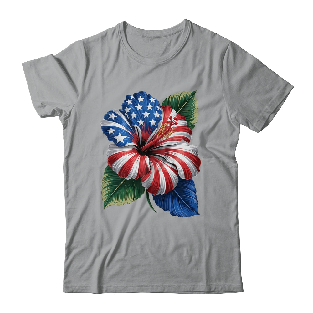American Flag Hibiscus Flower Patriotic Floral 4th Of July Shirt & Tank Top | teecentury