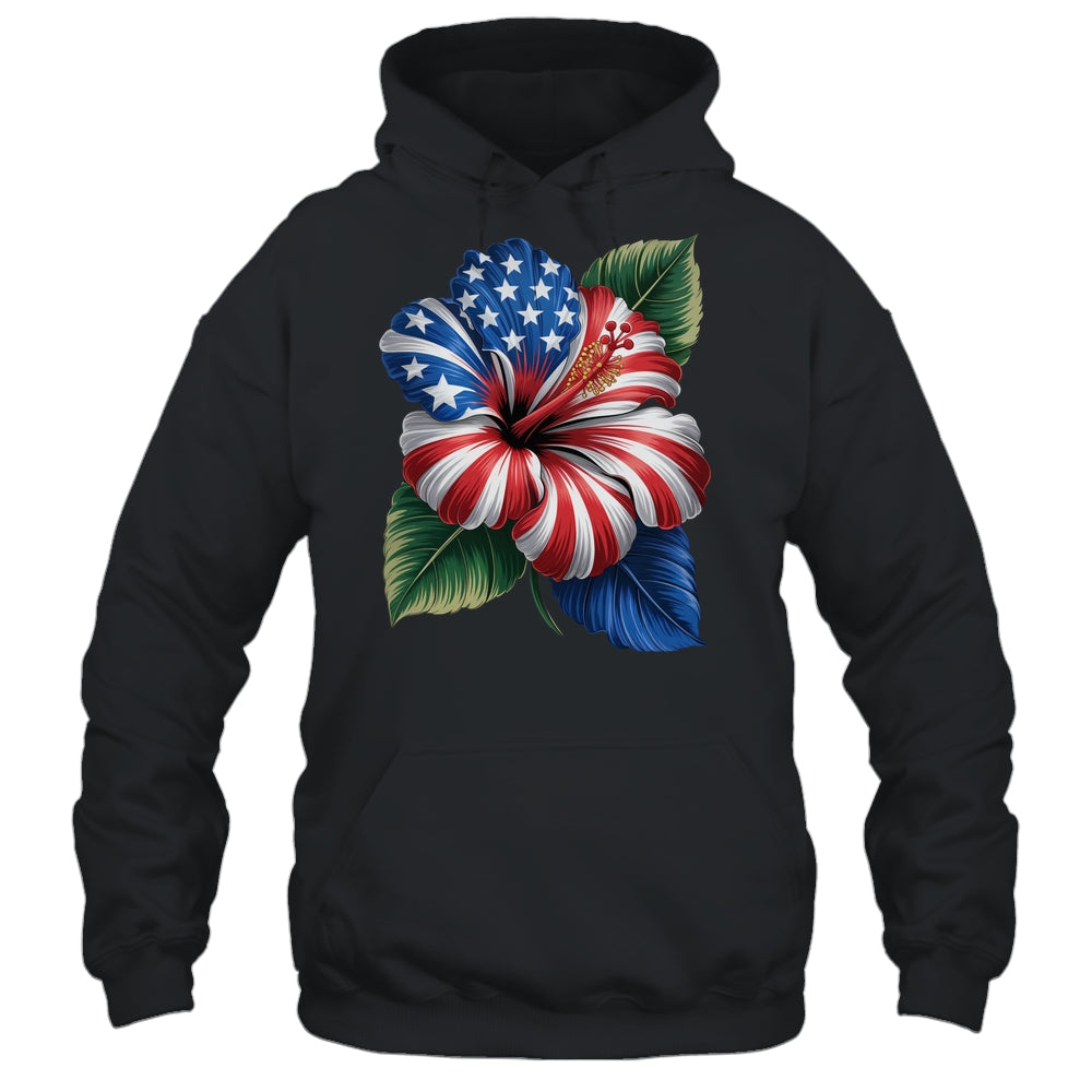 American Flag Hibiscus Flower Patriotic Floral 4th Of July Shirt & Tank Top | teecentury