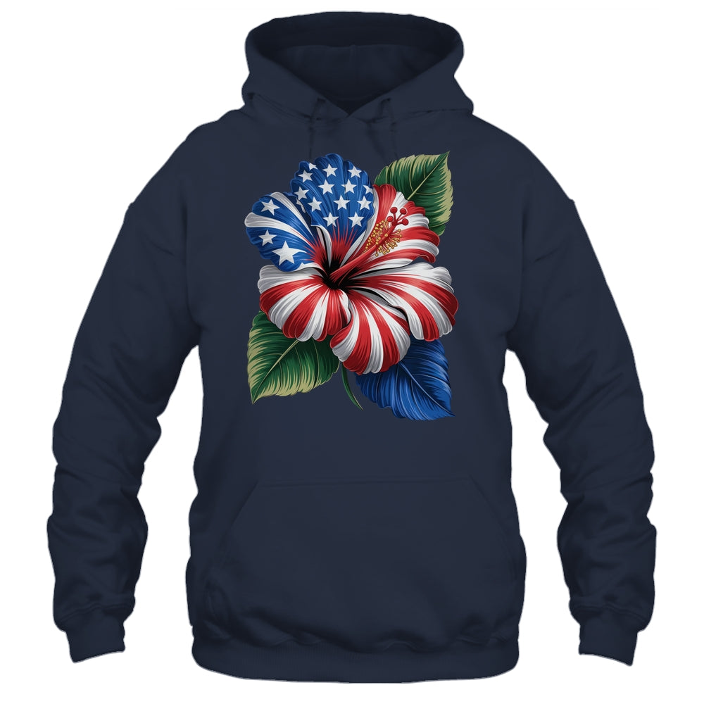American Flag Hibiscus Flower Patriotic Floral 4th Of July Shirt & Tank Top | teecentury