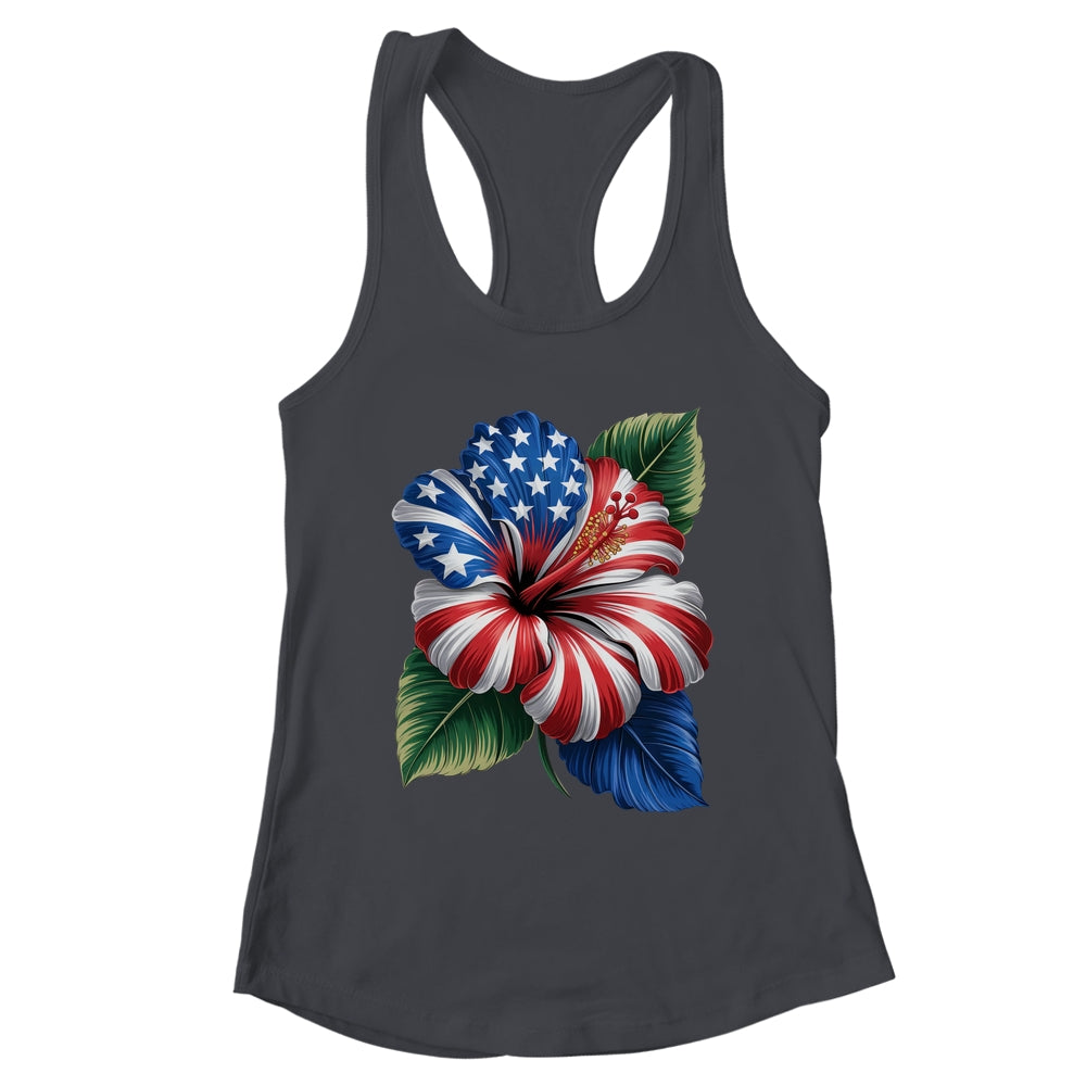American Flag Hibiscus Flower Patriotic Floral 4th Of July Shirt & Tank Top | teecentury