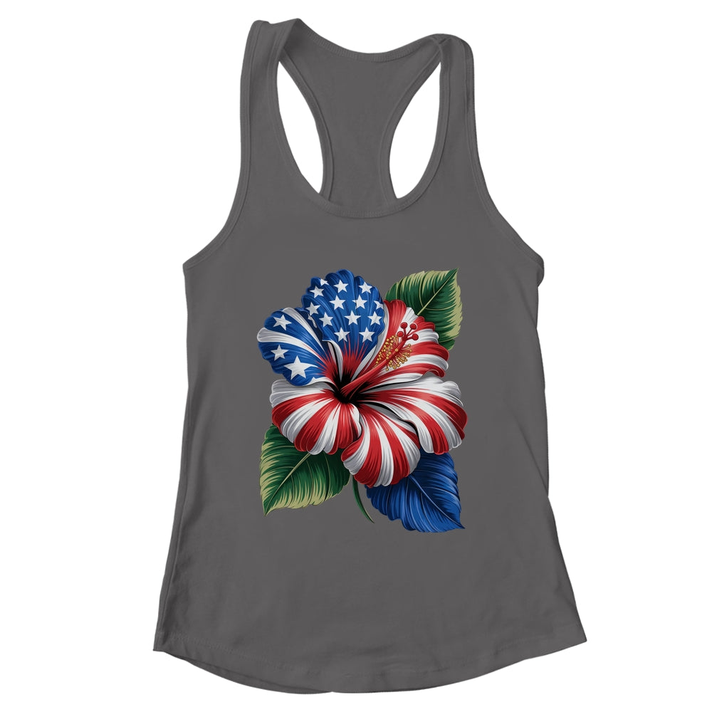 American Flag Hibiscus Flower Patriotic Floral 4th Of July Shirt & Tank Top | teecentury