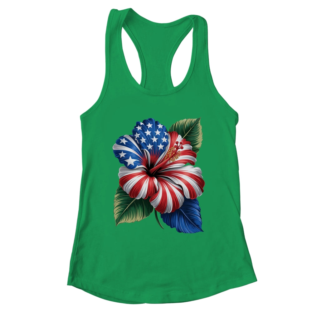 American Flag Hibiscus Flower Patriotic Floral 4th Of July Shirt & Tank Top | teecentury