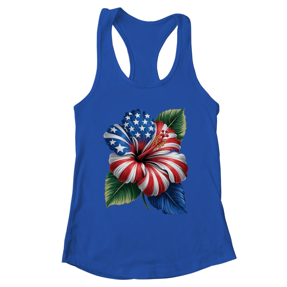 American Flag Hibiscus Flower Patriotic Floral 4th Of July Shirt & Tank Top | teecentury