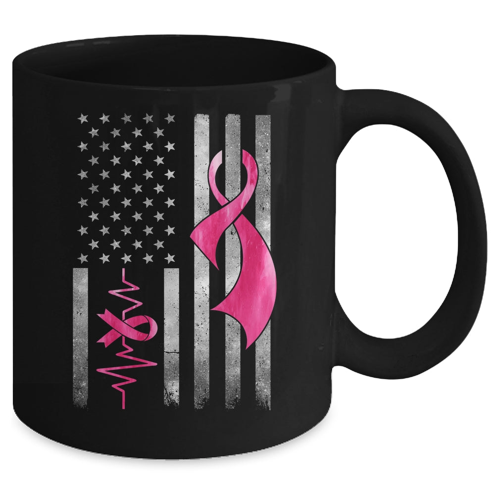 American Flag Pink Ribbon Breast Cancer Awareness Women Men Mug | teecentury