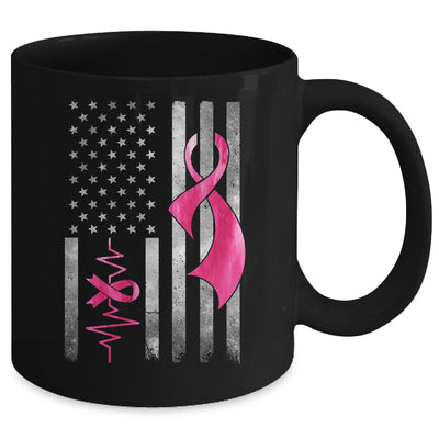 American Flag Pink Ribbon Breast Cancer Awareness Women Men Mug | teecentury
