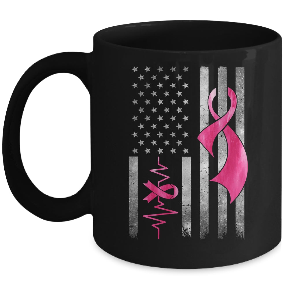 American Flag Pink Ribbon Breast Cancer Awareness Women Men Mug | teecentury