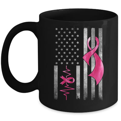 American Flag Pink Ribbon Breast Cancer Awareness Women Men Mug | teecentury
