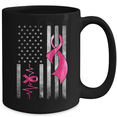 American Flag Pink Ribbon Breast Cancer Awareness Women Men Mug | teecentury