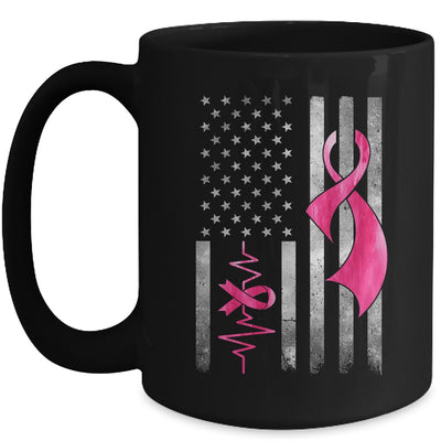 American Flag Pink Ribbon Breast Cancer Awareness Women Men Mug | teecentury