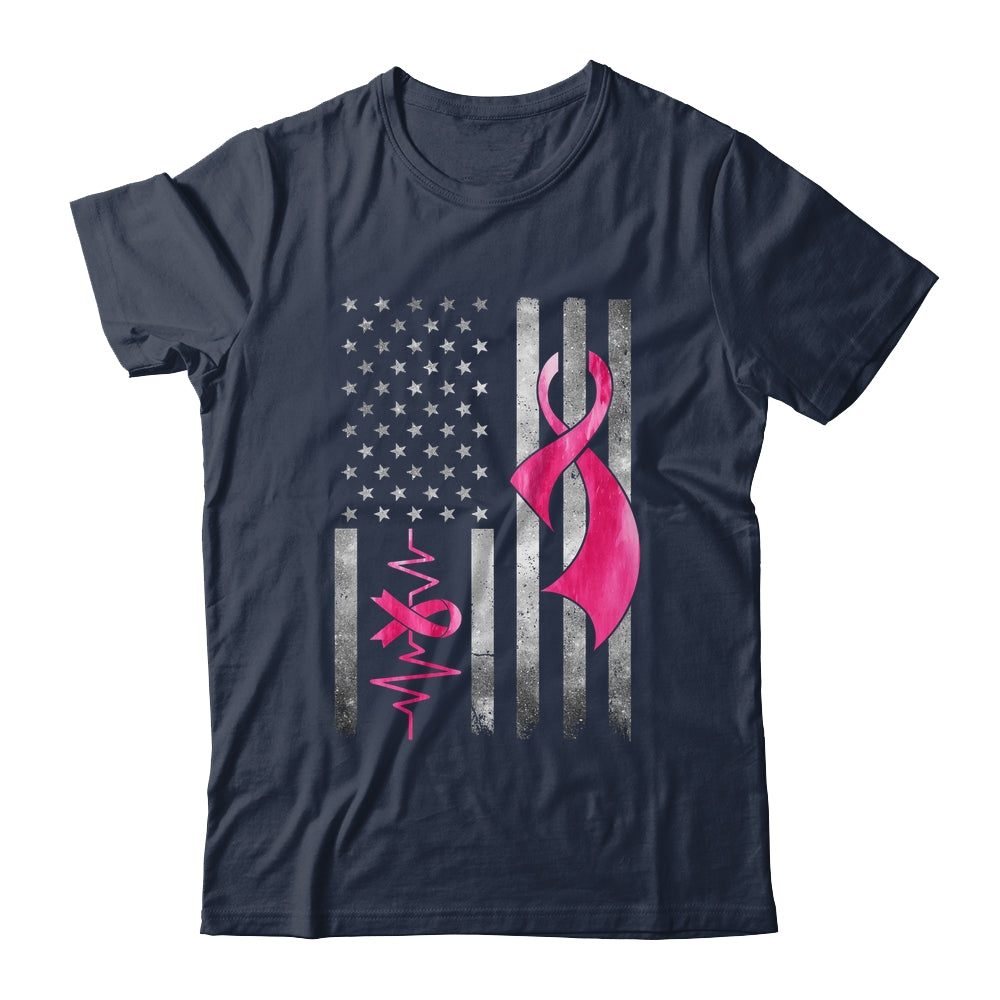 American Flag Pink Ribbon Breast Cancer Awareness Women Men Shirt & Hoodie | teecentury
