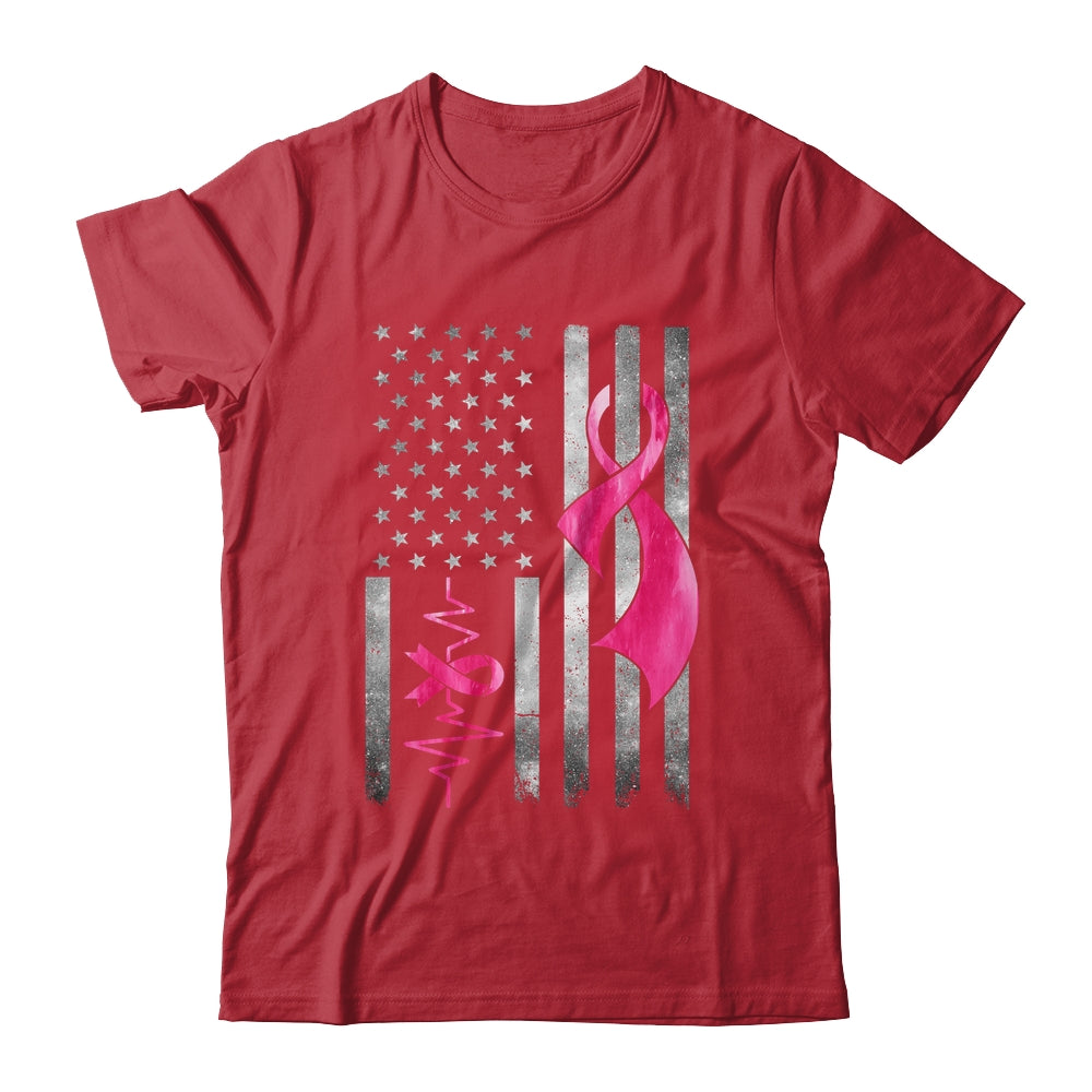 American Flag Pink Ribbon Breast Cancer Awareness Women Men Shirt & Hoodie | teecentury