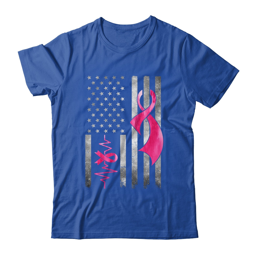 American Flag Pink Ribbon Breast Cancer Awareness Women Men Shirt & Hoodie | teecentury