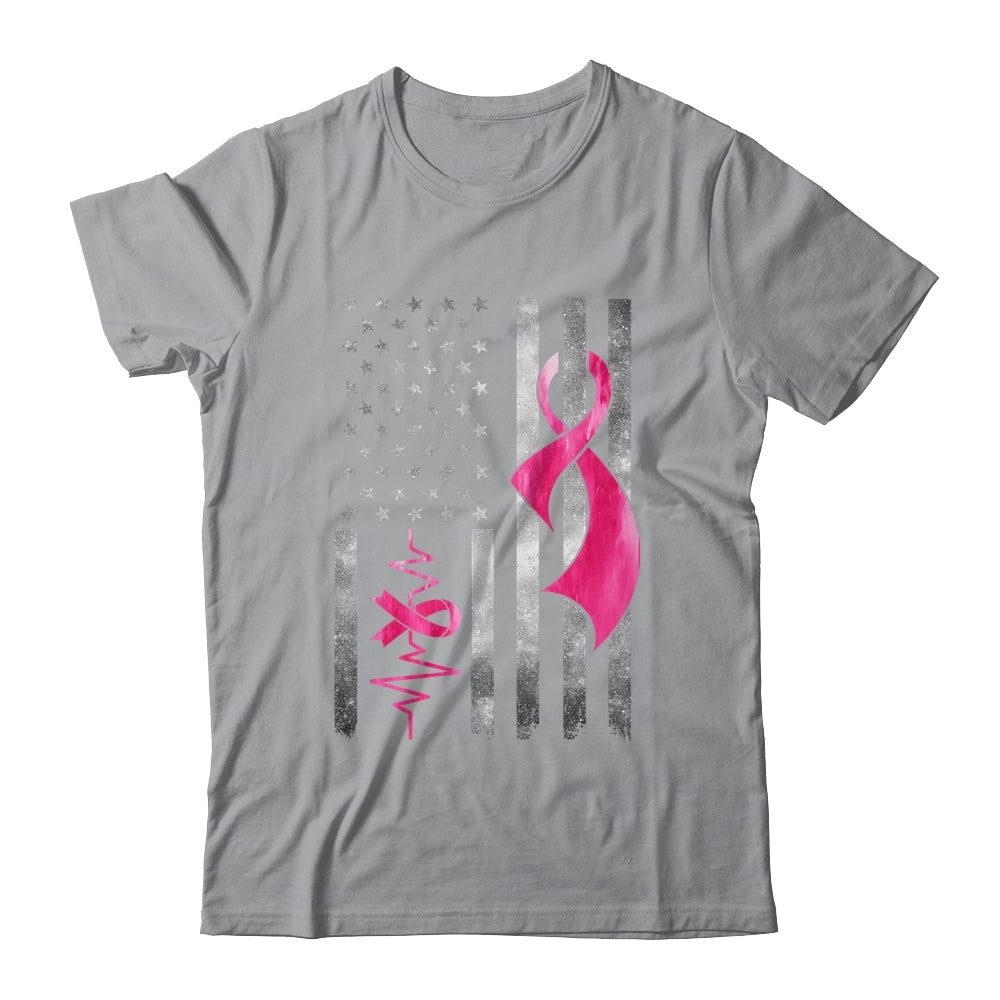 American Flag Pink Ribbon Breast Cancer Awareness Women Men Shirt & Hoodie | teecentury