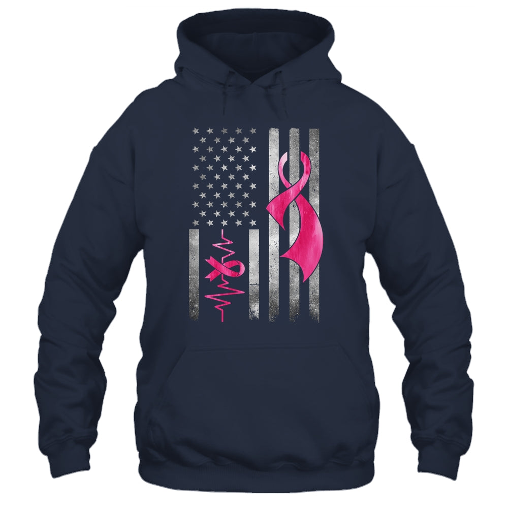 American Flag Pink Ribbon Breast Cancer Awareness Women Men Shirt & Hoodie | teecentury