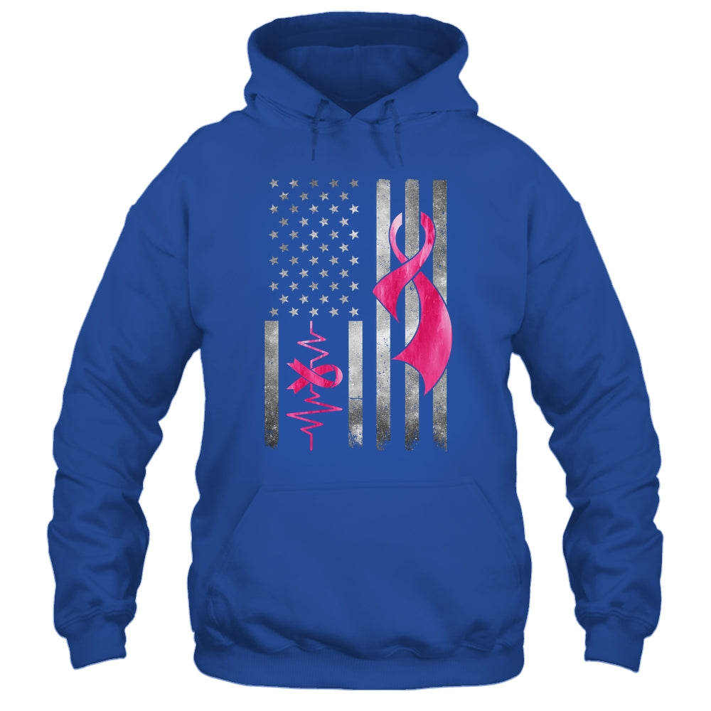 American Flag Pink Ribbon Breast Cancer Awareness Women Men Shirt & Hoodie | teecentury