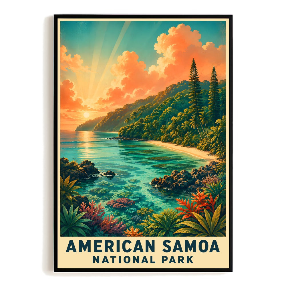 American Samoa National Park Travel Poster Tropical Island Paradise Vintage Landscape Wall Art Ocean Beach Coral Reef Print Painting Ideal For Home Decor Unframed | teecentury