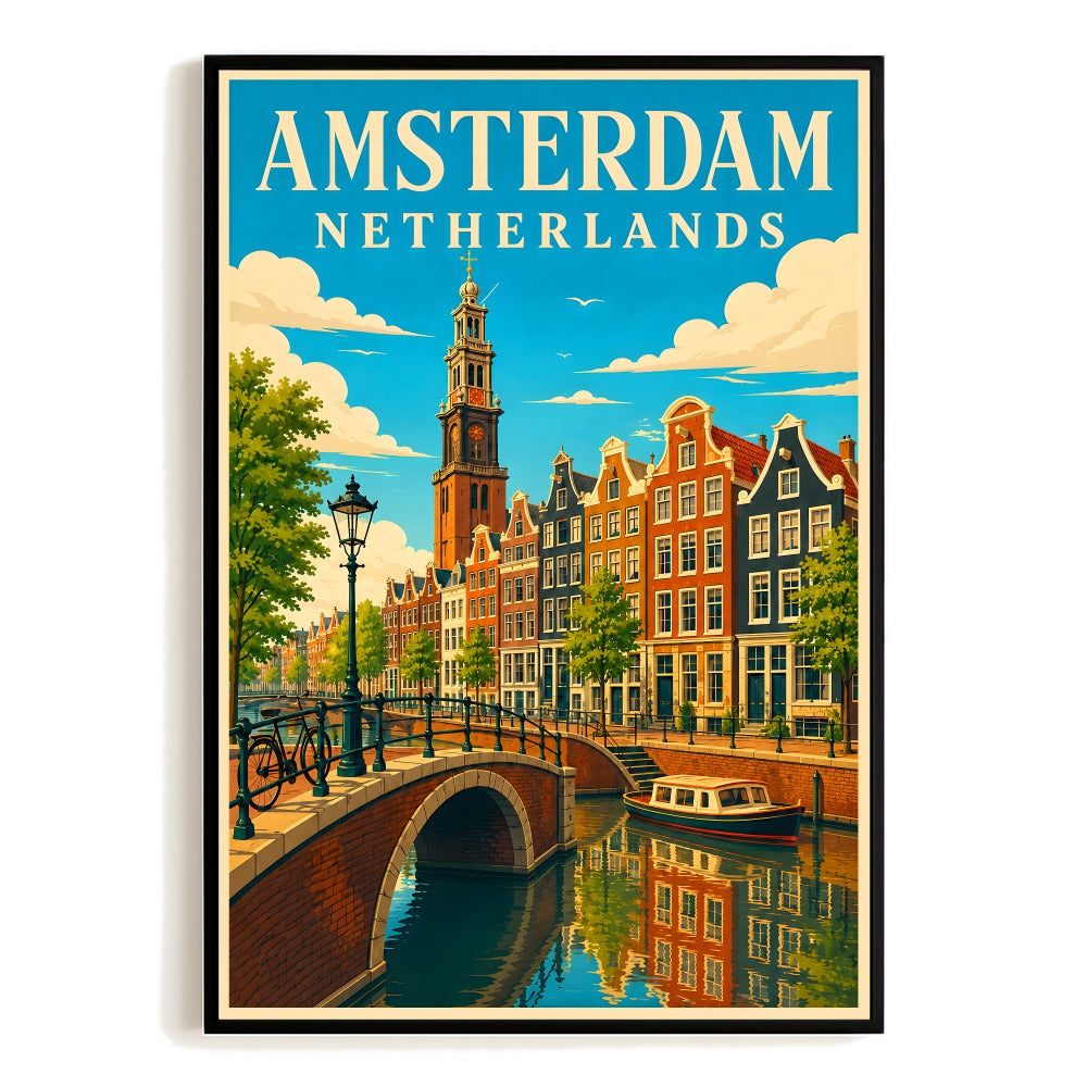 Amsterdam Netherlands Travel Poster Vintage Canal Houses Wall Art Decor Landscape Print Painting Picture For Home Living Room Office Bedroom Kitchen Decor Unframed | teecentury