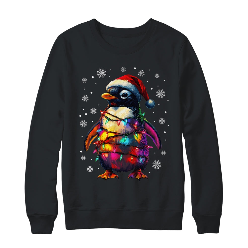 Animal Design Penguin Christmas Light Penguin Satan Hat Shirt & Sweatshirt | teecentury