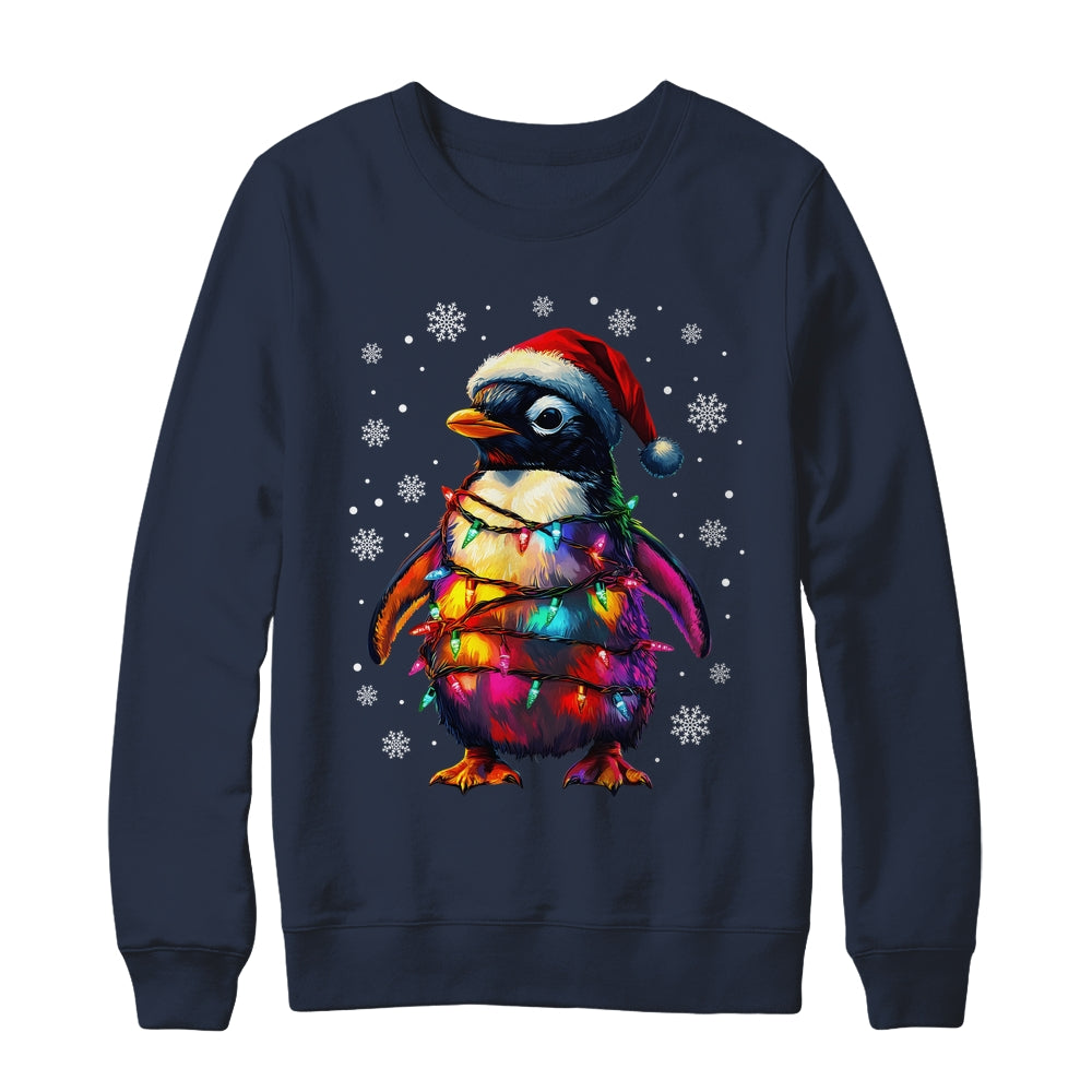 Animal Design Penguin Christmas Light Penguin Satan Hat Shirt & Sweatshirt | teecentury