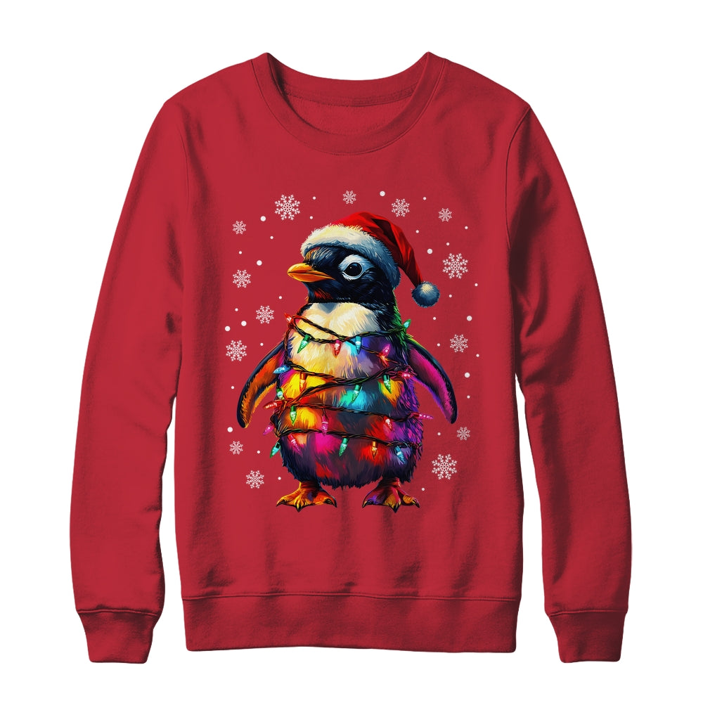 Animal Design Penguin Christmas Light Penguin Satan Hat Shirt & Sweatshirt | teecentury