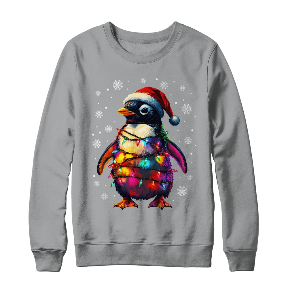 Animal Design Penguin Christmas Light Penguin Satan Hat Shirt & Sweatshirt | teecentury